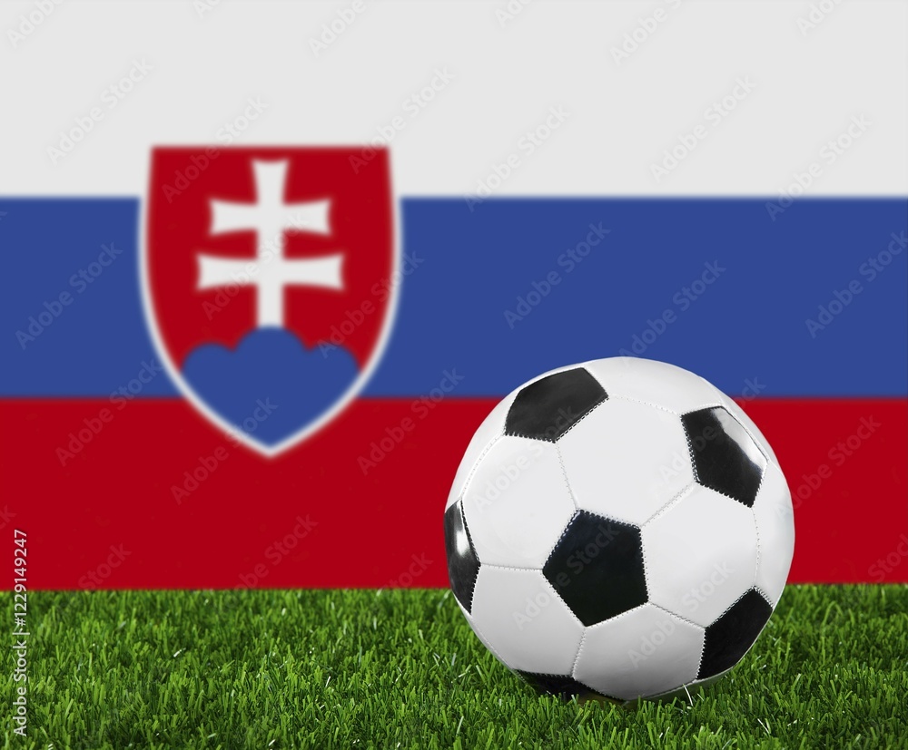 Obraz premium The Slovakia flag and soccer ball on the green grass