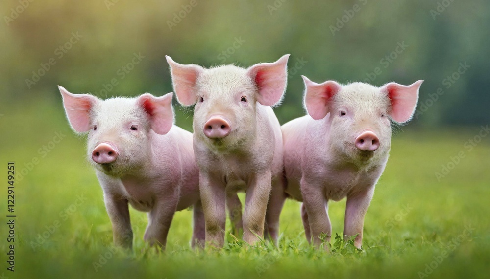 KI generated, Three piglets enjoying the spring, Pig, Pigs, (Sus scrofa domesticus), Domestic pigs KI generated, Three piglets enjoying the spring, Pig, Pigs, (Sus scrofa domesticus), Domestic pigs