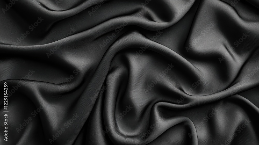 Luxurious black silk fabric with smooth flowing folds and soft lighting Luxurious black silk fabric with smooth flowing folds and soft lighting