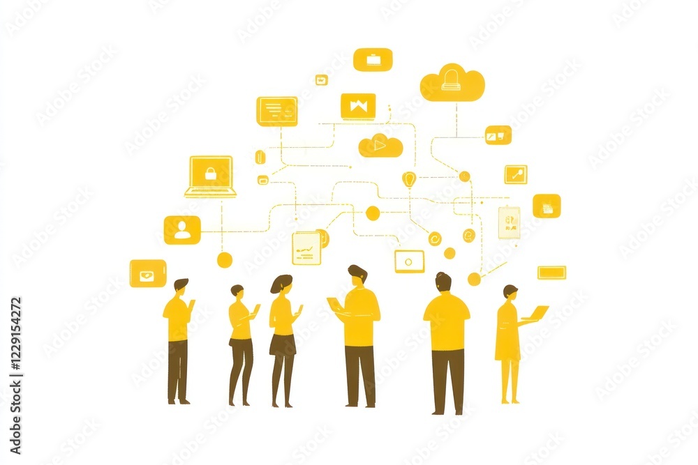 People collaborating on a digital network.