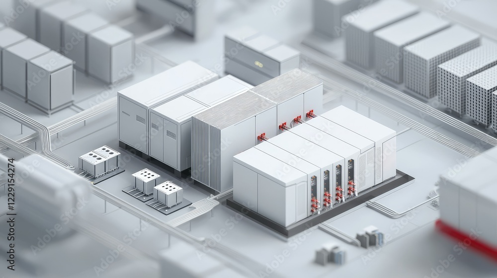 Industrial Facility Overview with Equipment and Structures in Layout Industrial Facility Overview with Equipment and Structures in Layout