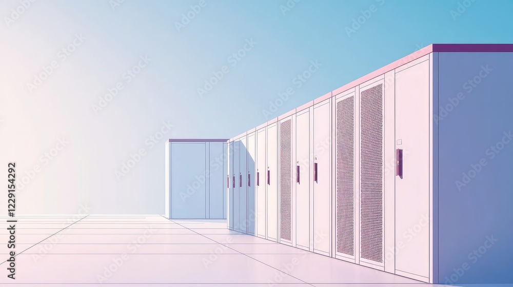 Modern Data Center Interior with Server Racks and Calm Atmosphere Modern Data Center Interior with Server Racks and Calm Atmosphere