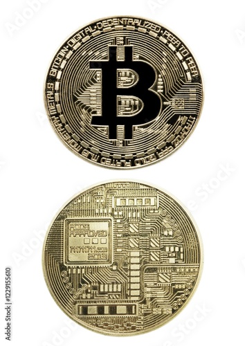 Symbol image digital currency, front and back of a bitcoin photo