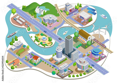 生活に根差したスマートシティの町並みイラスト   バリエーションあり