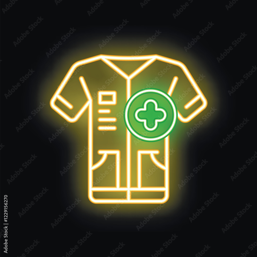 Neon sign depicting a medical uniform with a green cross, evoking healthcare and medical services Neon sign depicting a medical uniform with a green cross, evoking healthcare and medical services