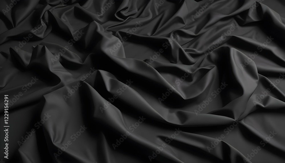 Fototapeta premium Tela negra oscura y arrugada con sombras y luces dramáticas