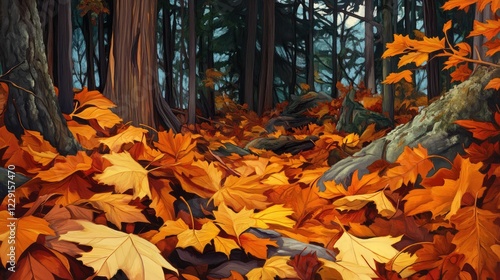 Wallpaper Mural Autumn Forest Path Surrounded by Vibrant Orange and Yellow Leaves Under a Canopy of Trees in a Serene Nature Setting for Tranquil Outdoor Scenes Torontodigital.ca