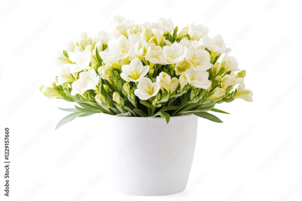 A white vase filled with a abundance of white flowers, perfect for wedding or home decor A white vase filled with a abundance of white flowers, perfect for wedding or home decor