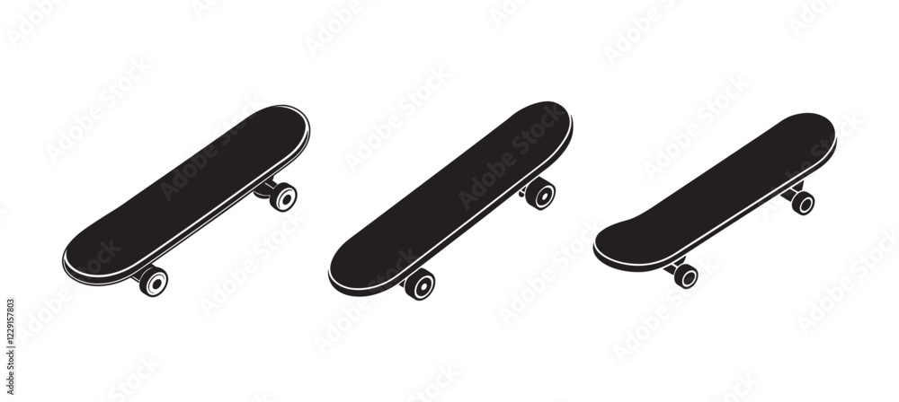 set of skateboard silhouette, black and white silhouette, vector and illustration set of skateboard silhouette, black and white silhouette, vector and illustration