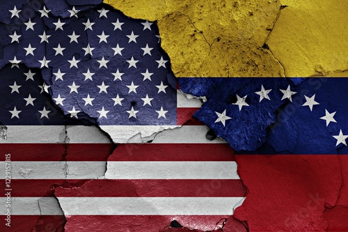 Wallpaper Mural Flags of USA and Venezuela painted on cracked wall Torontodigital.ca