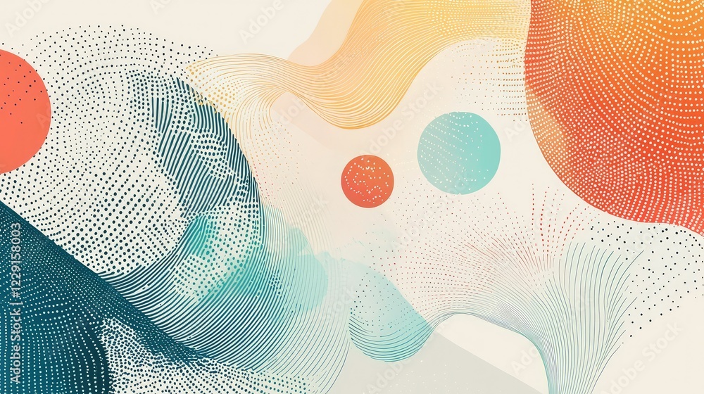 Abstract Colorful Shapes with Dots and Lines on Light Background Abstract Colorful Shapes with Dots and Lines on Light Background