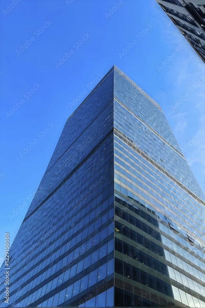 Office building with a full glass facade at daylight with a blue sky, AI generated Office building with a full glass facade at daylight with a blue sky, AI generated