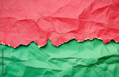 Wallpaper Mural Red and green paper background with copy space, abstract geometric shapes, simple design, high-resolution,macro shot,  The fine texture and precise details enhance the visual appeal, creating a dynami Torontodigital.ca