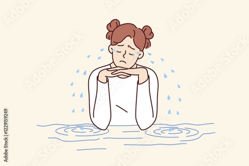 Teenage woman is crying sitting at table, experiencing stress and depression due to problems with classmates or school bullying. Girl crying after breaking up with boyfriend or quarrel with friend