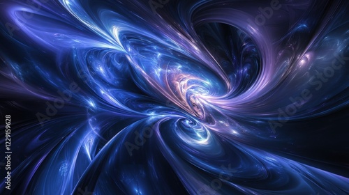 Abstract swirling cosmic nebula blue purple hues photo