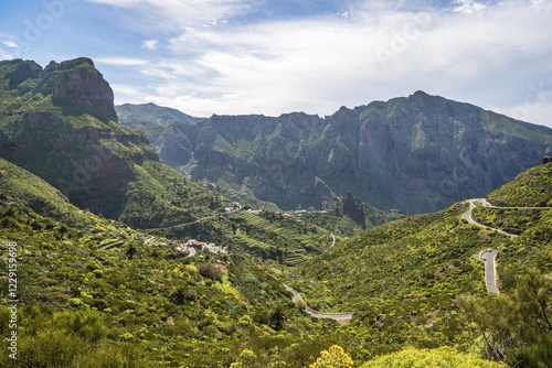 View of the village of Masca and the Barranco de Masca, Masca Gorge, Mountain Road, Parque Rural de Teno, Tenerife, Canary Islands, Spain, Europe photo