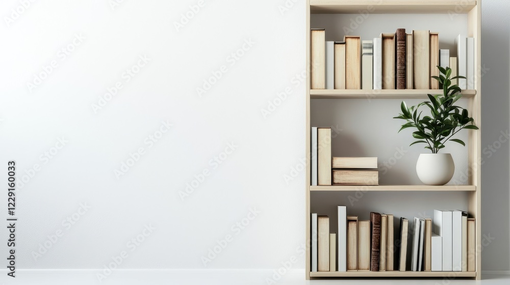 Bookshelf arrangement modern living room home decor minimalist environment close-up view cozy reading space Bookshelf arrangement modern living room home decor minimalist environment close-up view cozy reading space