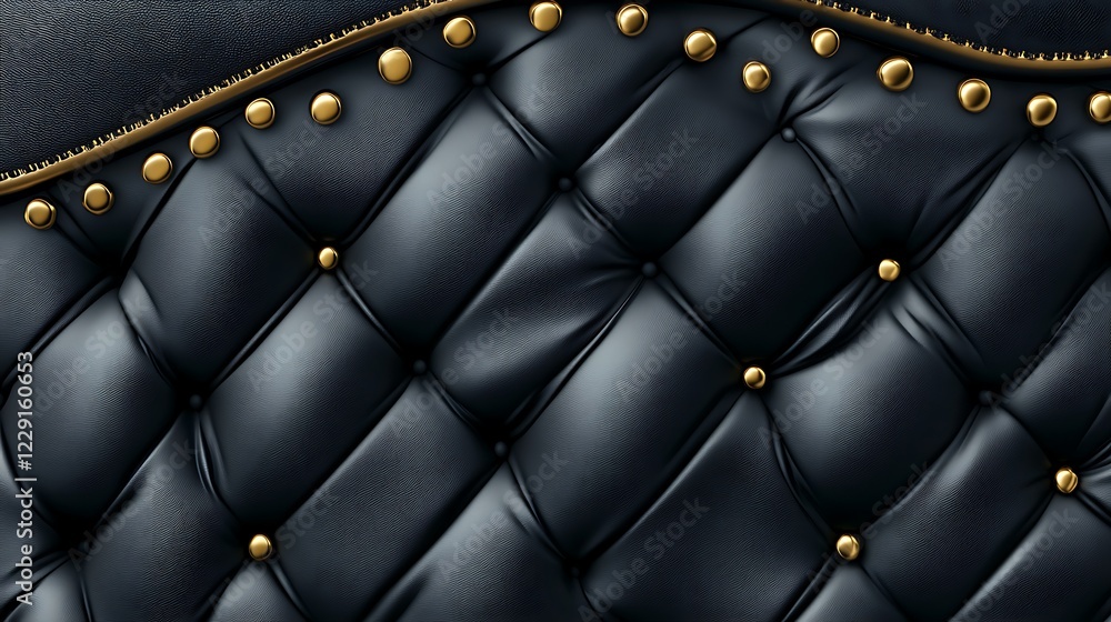 Naklejka premium Black Leather Upholstery With Gold Studs And Trim