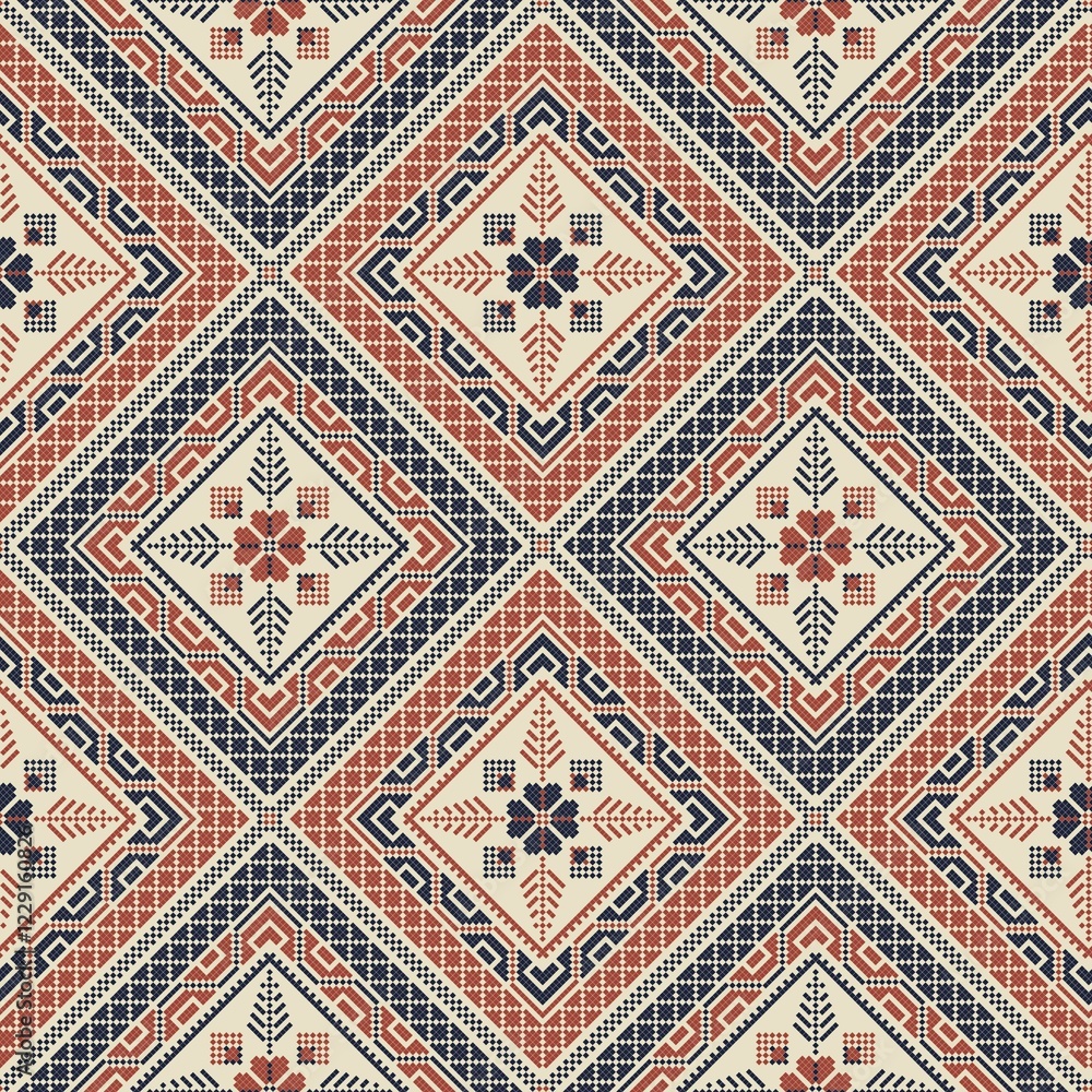 Seamless pattern design with traditional Palestinian embroidery motif Seamless pattern design with traditional Palestinian embroidery motif