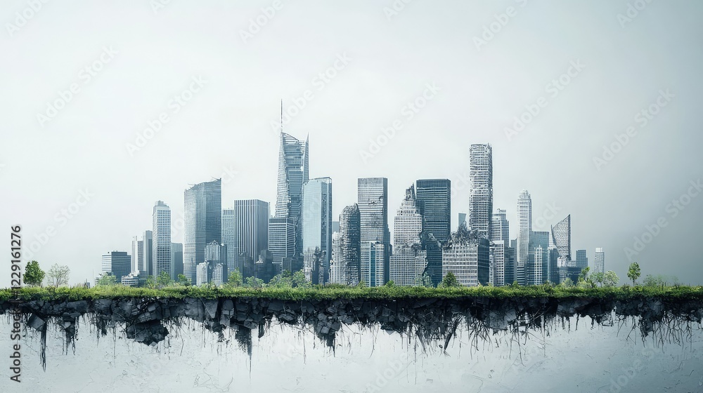 Fototapeta premium Surreal Cityscape with Urban Decay and Nature Integration