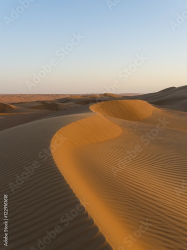 Sand dunes, evening light, desert, Sharqiya Sands or Wahiba Sands, Al Raka, Oman, Asia photo