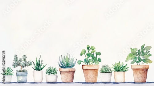 Wallpaper Mural Watercolor Illustration of Various Potted Succulents and Plants Torontodigital.ca