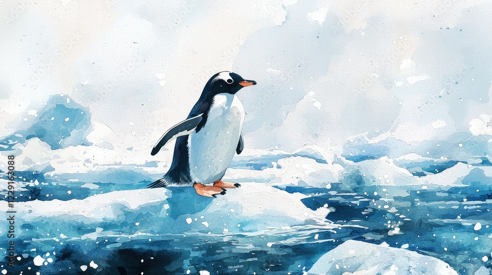 Obraz premium Gentle Penguin Standing on Ice in a Beautiful Polar Landscape