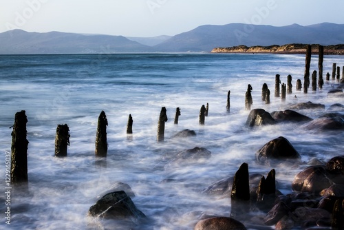 Groynes on Rossbehy Beach, Glenbeigh, County Kerry, Ireland, Europe photo