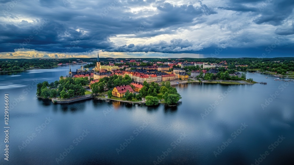 Obraz premium A small island surrounded by water, perfect for a peaceful getaway or a scenic background