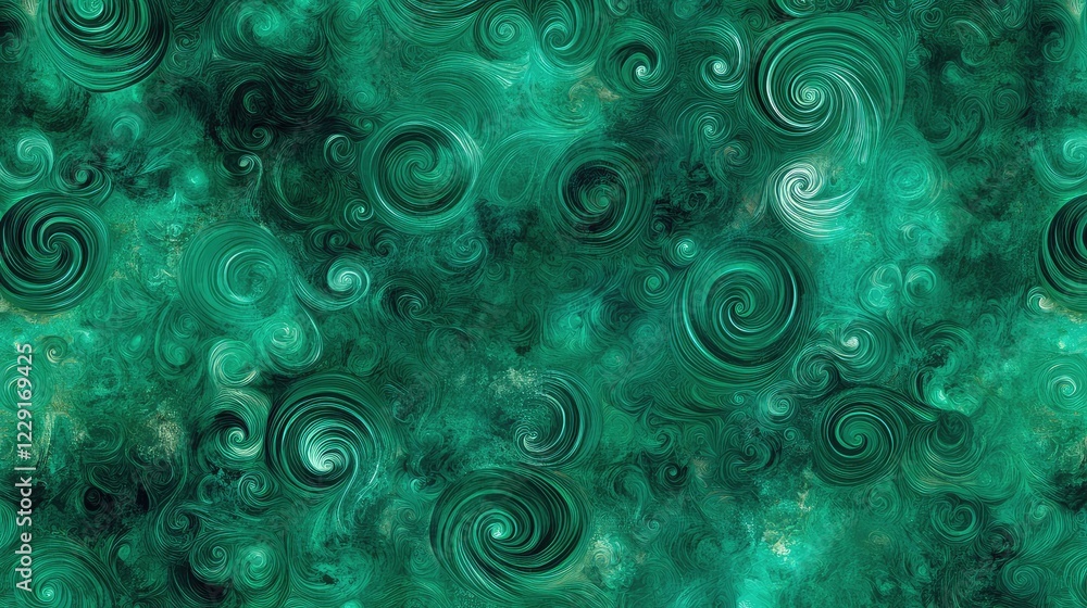 Intricate malachite swirls in vibrant green tones, creating a seamless and luxurious background texture Intricate malachite swirls in vibrant green tones, creating a seamless and luxurious background texture