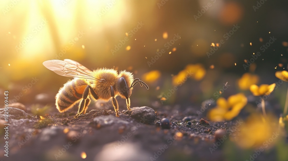 Honey Bee Walking: Honey bee walking isolated on transparent background, Honey Bee Walking: Honey bee walking isolated on transparent background,