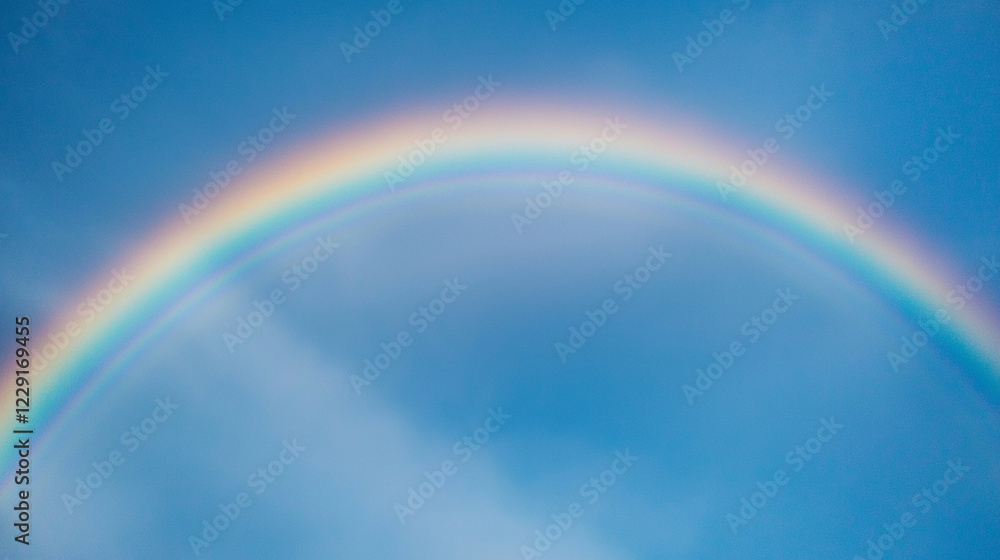 Bright Rainbow Arch in a Clear Blue Sky with Soft Clouds Bright Rainbow Arch in a Clear Blue Sky with Soft Clouds