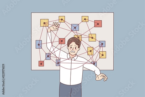 Quadro em tela Unhappy man feel stressed with overwhelming work tasks and issues