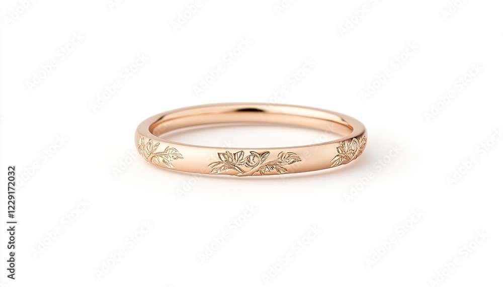 Elegant rose gold ring with intricate floral engravings, showcased against a soft, neutral background Elegant rose gold ring with intricate floral engravings, showcased against a soft, neutral background