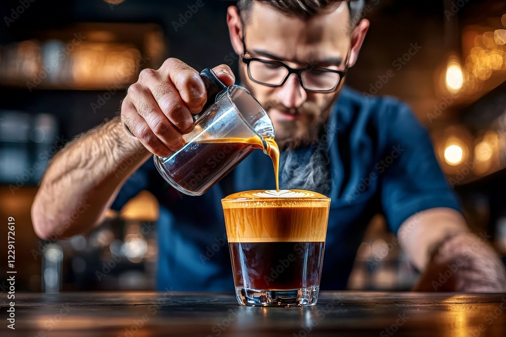 Professional Barista Experimenting with Nitro Coffee Pouring Technique Professional Barista Experimenting with Nitro Coffee Pouring Technique