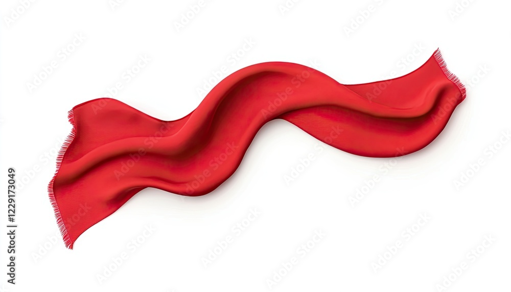 Flowing red fabric draped elegantly, showcasing texture and movement against a clean, white background Flowing red fabric draped elegantly, showcasing texture and movement against a clean, white background