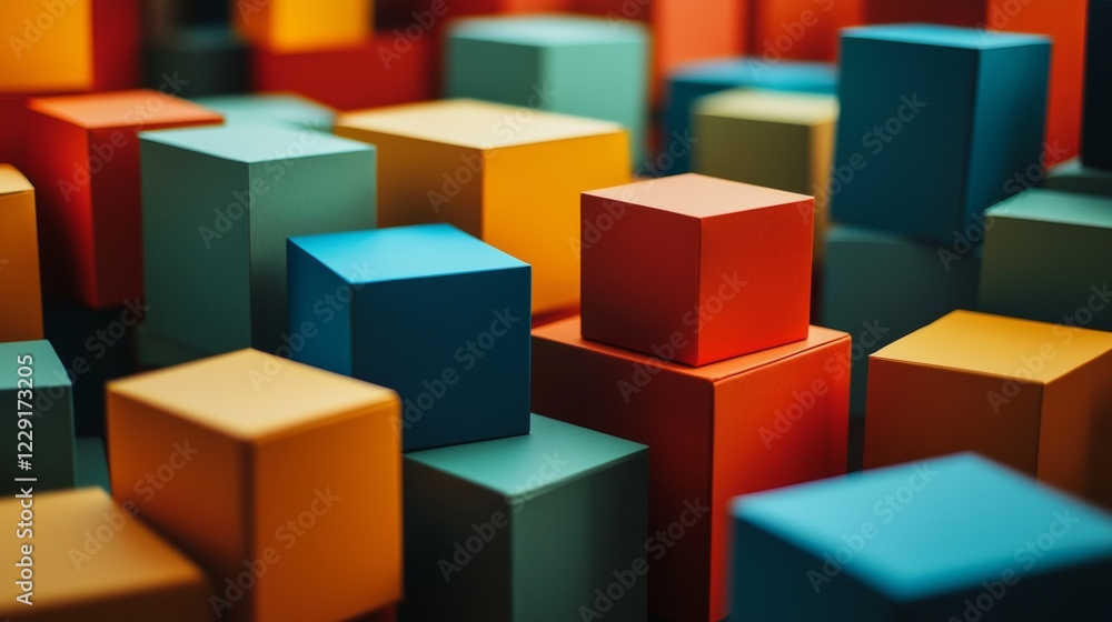 Abstract 3D cubes in a colorful geometric arrangement Abstract 3D cubes in a colorful geometric arrangement