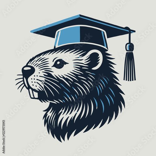 A cartoon-style beaver wearing a graduation cap, symbolizing education and achievement.