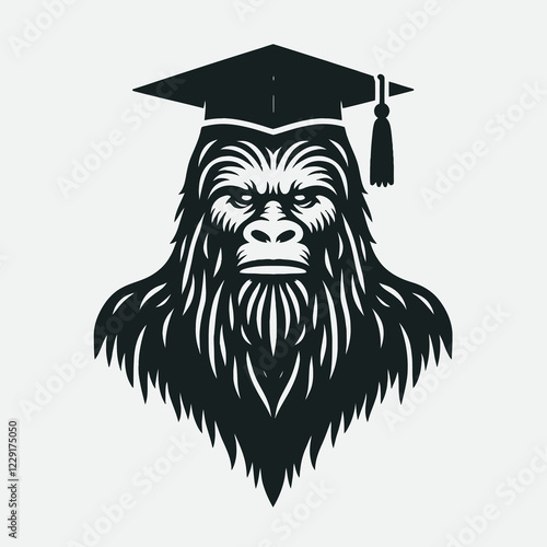 A stylized illustration of a gorilla wearing a graduation cap, symbolizing education and academic achievement. photo