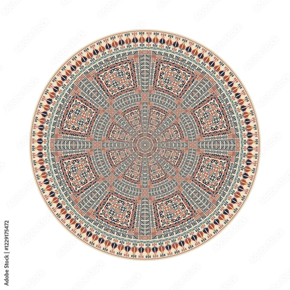 Fototapeta premium Circular pattern in traditional Palestinian style, vector design element