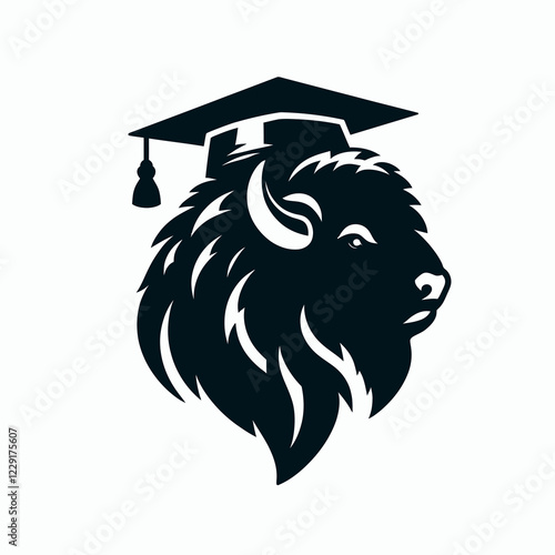 A stylized lion's head wearing a graduation cap symbolizes education, achievement, and strength. photo