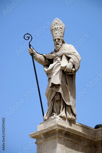 Statue of Bishop San Marziano, Saint Martianus, Cathedral of Santa Maria delle Colonne, Province of Syracuse, Sicily, Italy, Europe photo