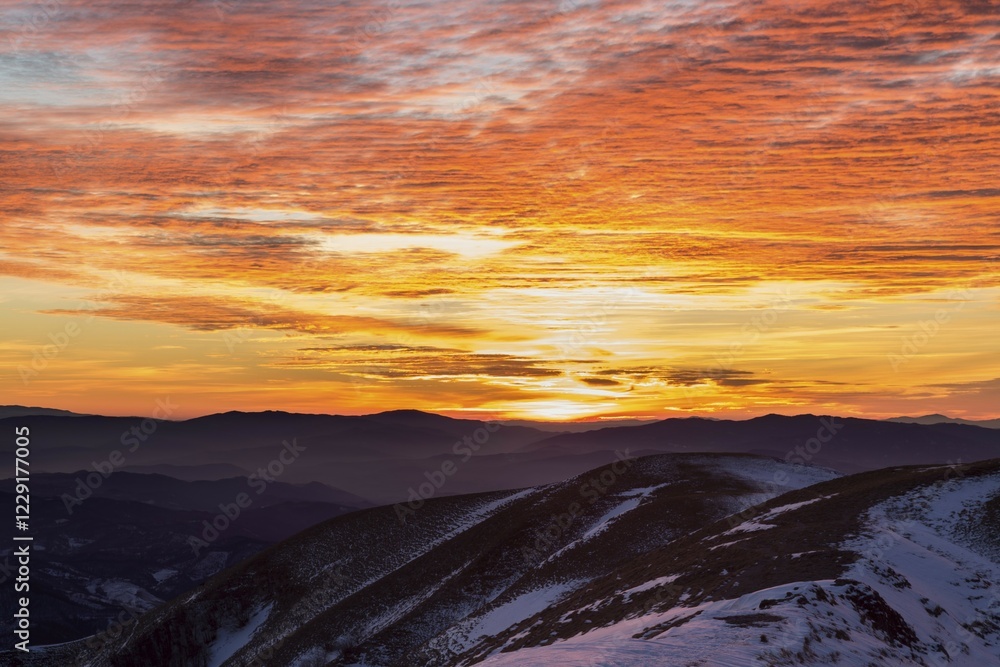 Obraz premium Winter sunset from Mount Nerone, Monte Nerone, Apennines, Marche, Italy, Europe