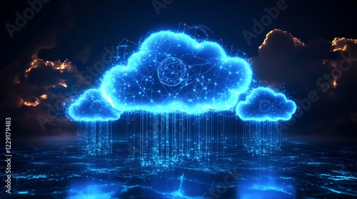 Futuristic Blue Clouds with Starry Connections