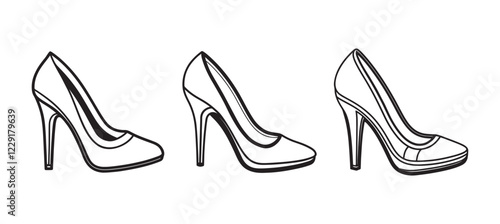 set of high heel line art, black outline, vector and illustration, line art and outline