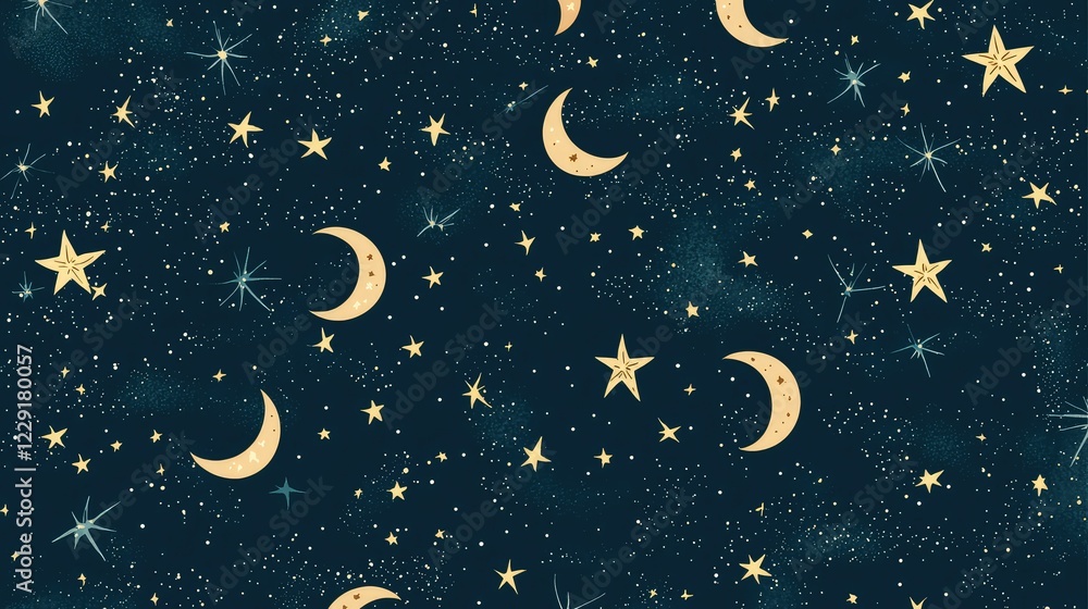 Fototapeta premium Celestial Night Sky with Moons and Stars on Dark Background