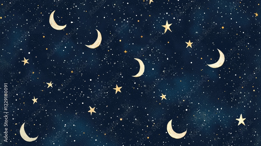 Naklejka premium Night Sky with Stars and Moon Design for Background or Decoration