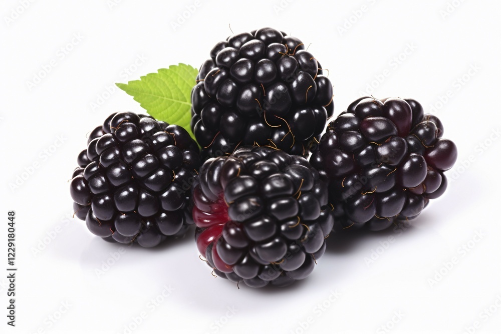 Four blackberry fruits on white background. KI generiert, generiert AI generated Four blackberry fruits on white background. KI generiert, generiert AI generated