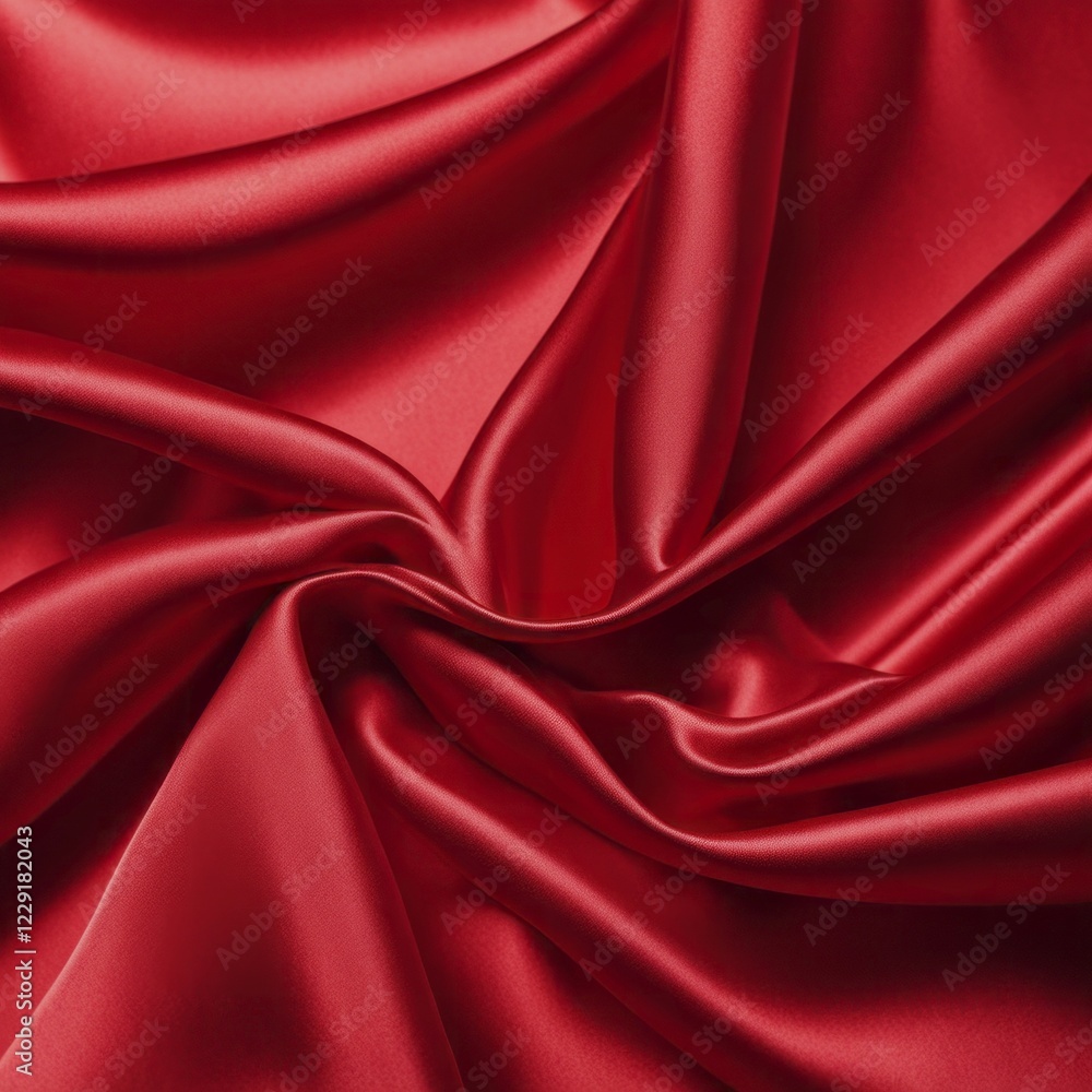 Fototapeta premium Shiny smooth red satin fabric with luxurious texture, AI generated