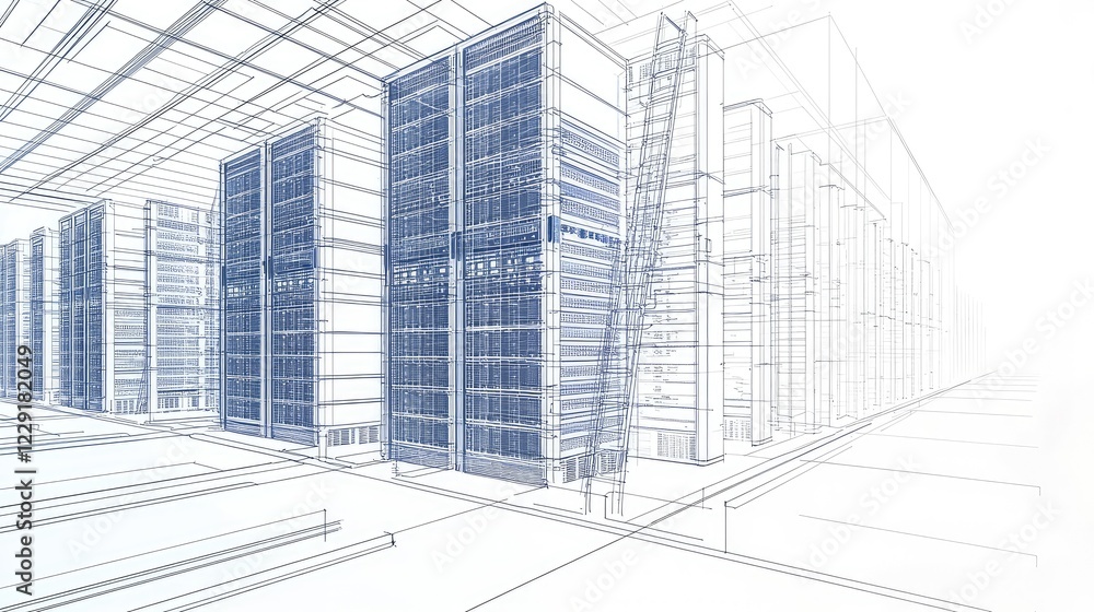 Futuristic Concept of Data Center with Grid and Server Racks Futuristic Concept of Data Center with Grid and Server Racks